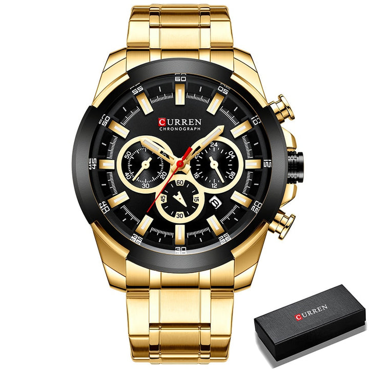 CURREN Men’s Luxury Military Chronograph Watch - Gold Design Quartz Wristwatch for Sports and Style