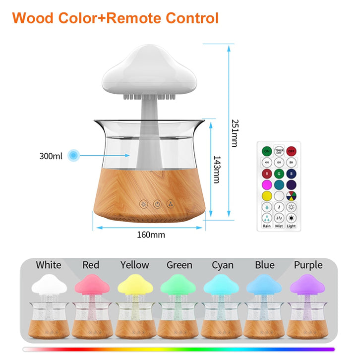 Mushroom Air Humidifier Rain Cloud Night Light Smell Distributor Relax Aromatherapy Lamp Calming Water Drops Sounds Diffuser