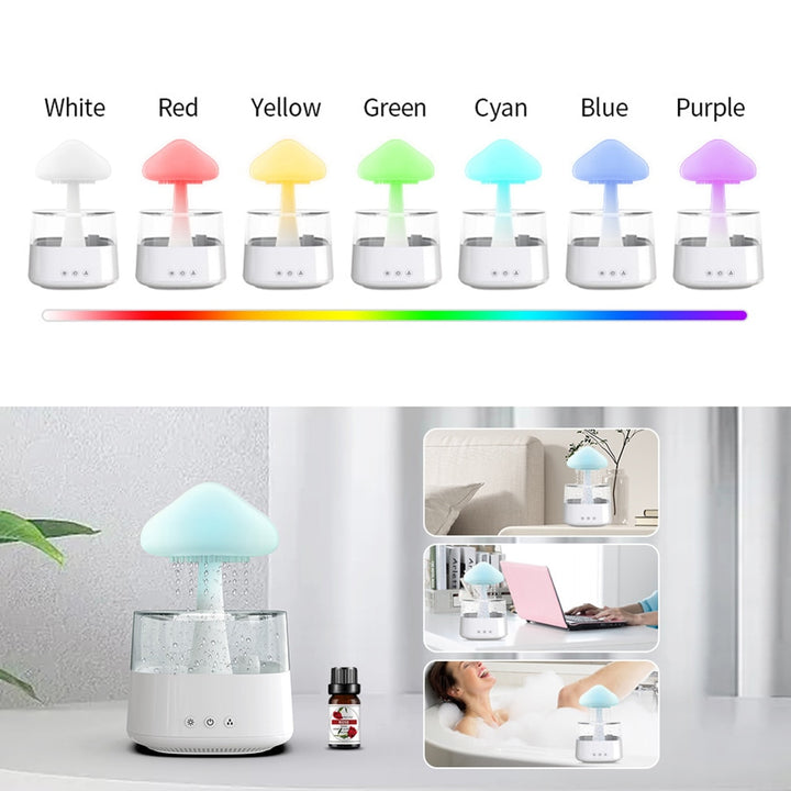 Mushroom Air Humidifier Rain Cloud Night Light Smell Distributor Relax Aromatherapy Lamp Calming Water Drops Sounds Diffuser