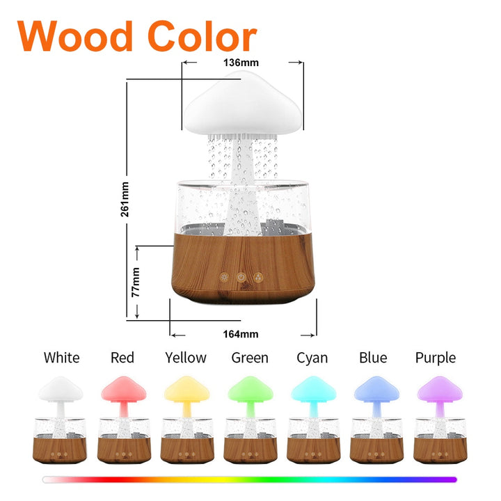 Mushroom Air Humidifier Rain Cloud Night Light Smell Distributor Relax Aromatherapy Lamp Calming Water Drops Sounds Diffuser