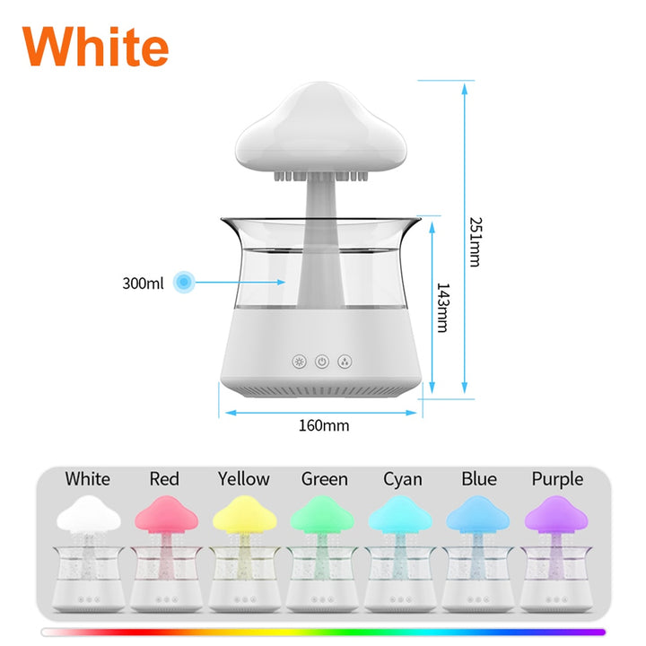 Mushroom Air Humidifier Rain Cloud Night Light Smell Distributor Relax Aromatherapy Lamp Calming Water Drops Sounds Diffuser