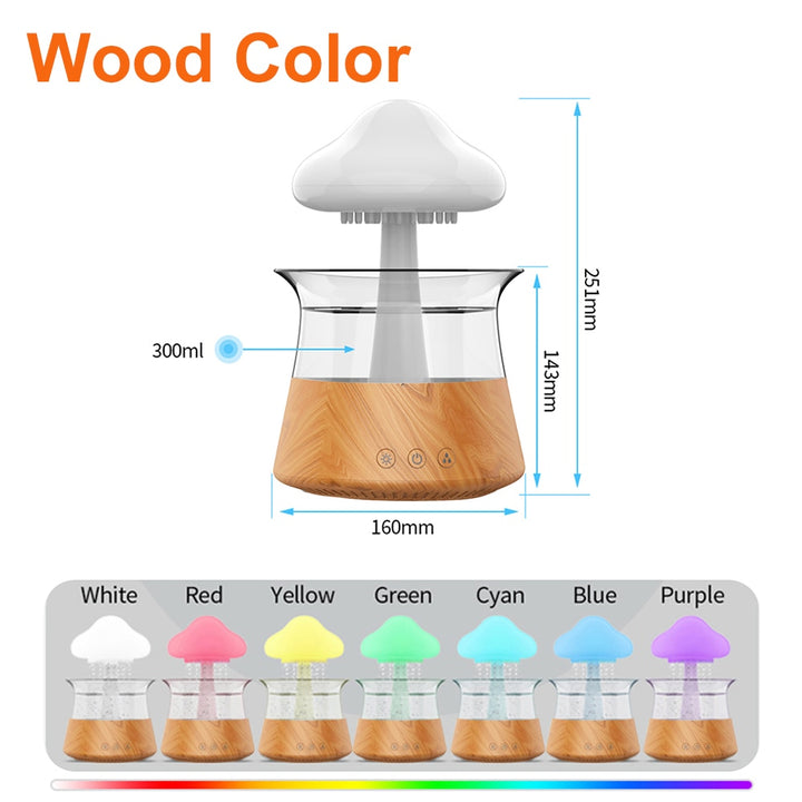 Mushroom Air Humidifier Rain Cloud Night Light Smell Distributor Relax Aromatherapy Lamp Calming Water Drops Sounds Diffuser