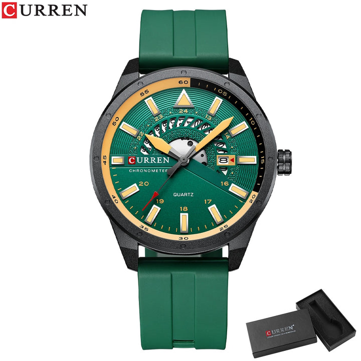 CURREN Fashion Men's Luxury Waterproof Sport Watch with Silicone Strap - Automatic Date & Military Style Wristwatch