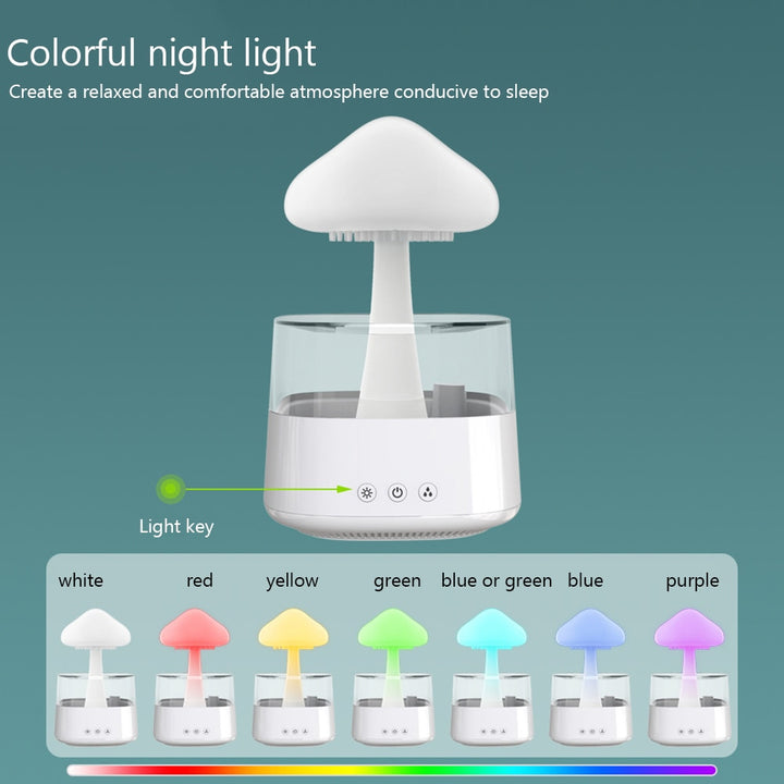 Mushroom Air Humidifier Rain Cloud Night Light Smell Distributor Relax Aromatherapy Lamp Calming Water Drops Sounds Diffuser