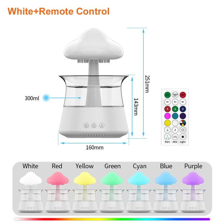 Mushroom Air Humidifier Rain Cloud Night Light Smell Distributor Relax Aromatherapy Lamp Calming Water Drops Sounds Diffuser